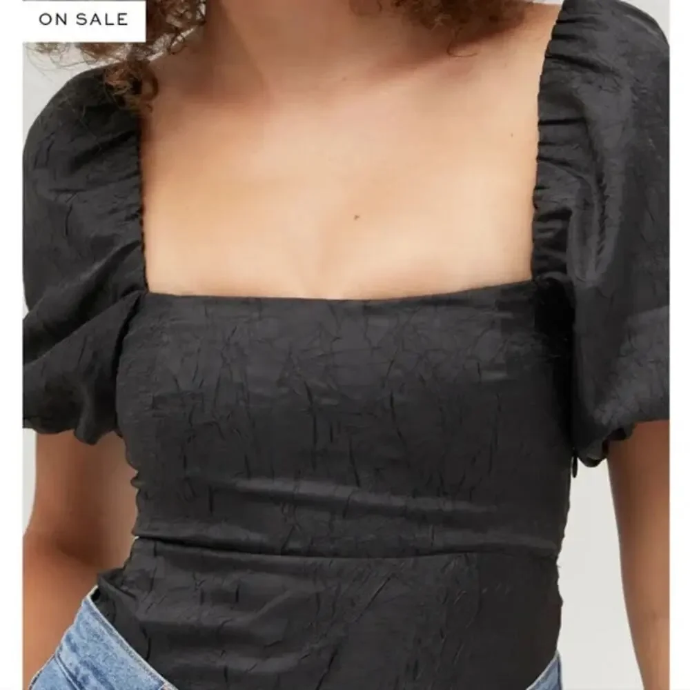 NWT Hill House Matilda Top Black Taffeta Puff Sleeves Large Milkmaid Coquette